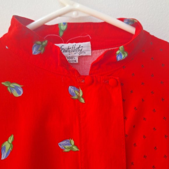 VTG SNOOTY HOOTY Atlanta Red Floral Mixed Print Shirt - Picture 3 of 6